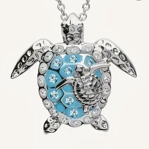 Silver and Blue Turtle Pendant Necklace